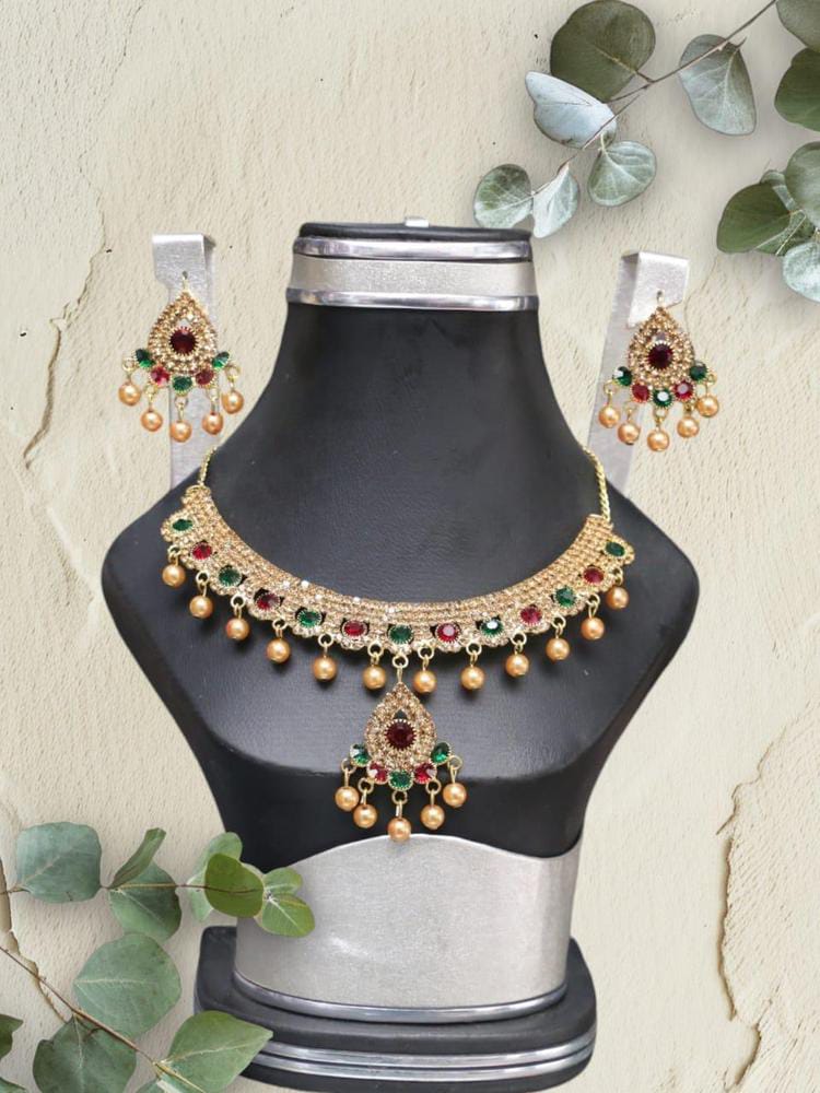 Gold Plated Artificial Stones Bridal Set