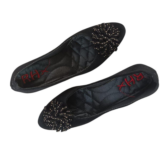 Women's Velvet Fancy Pumps (Black Flower Design)