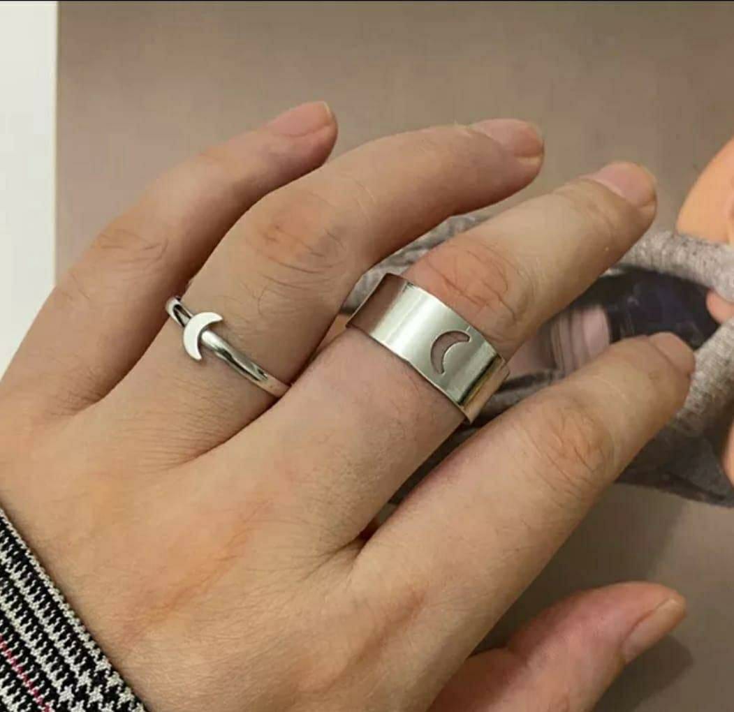 2 Pcs Trendy Couple Moon Rings