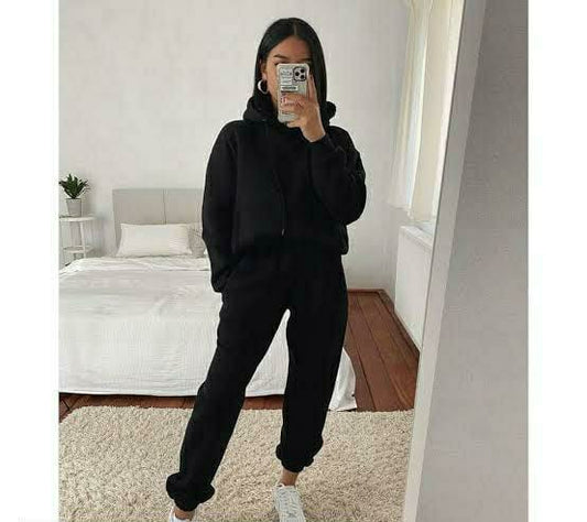 Women's Stitched Plain Track Suit (Black)