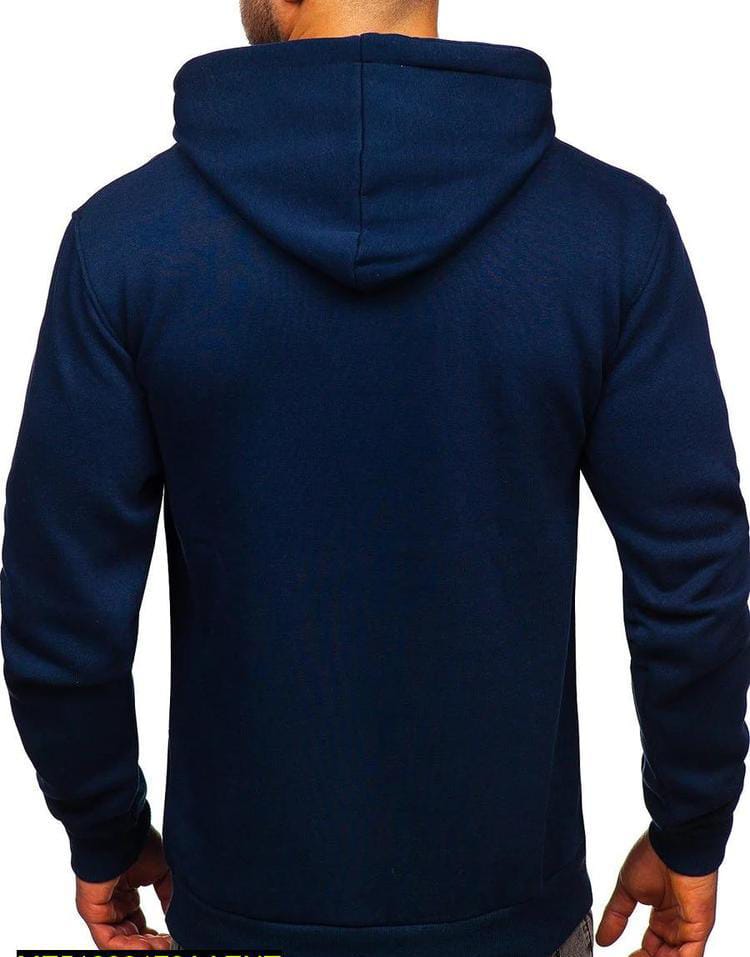 Men's Stitched Fleece Plain Hoodie, Blue