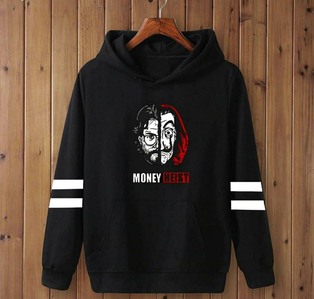 1 Pc Men's Cotton Fleece Money Heist Printed Hoodie (Face Design)