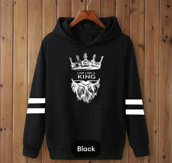 1 Pc Men's Cotton Fleece King Printed Hoodie (Black)