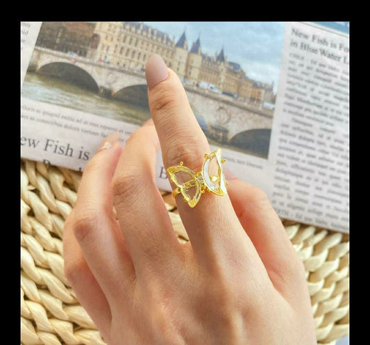 White Butterfly Crystal Ring