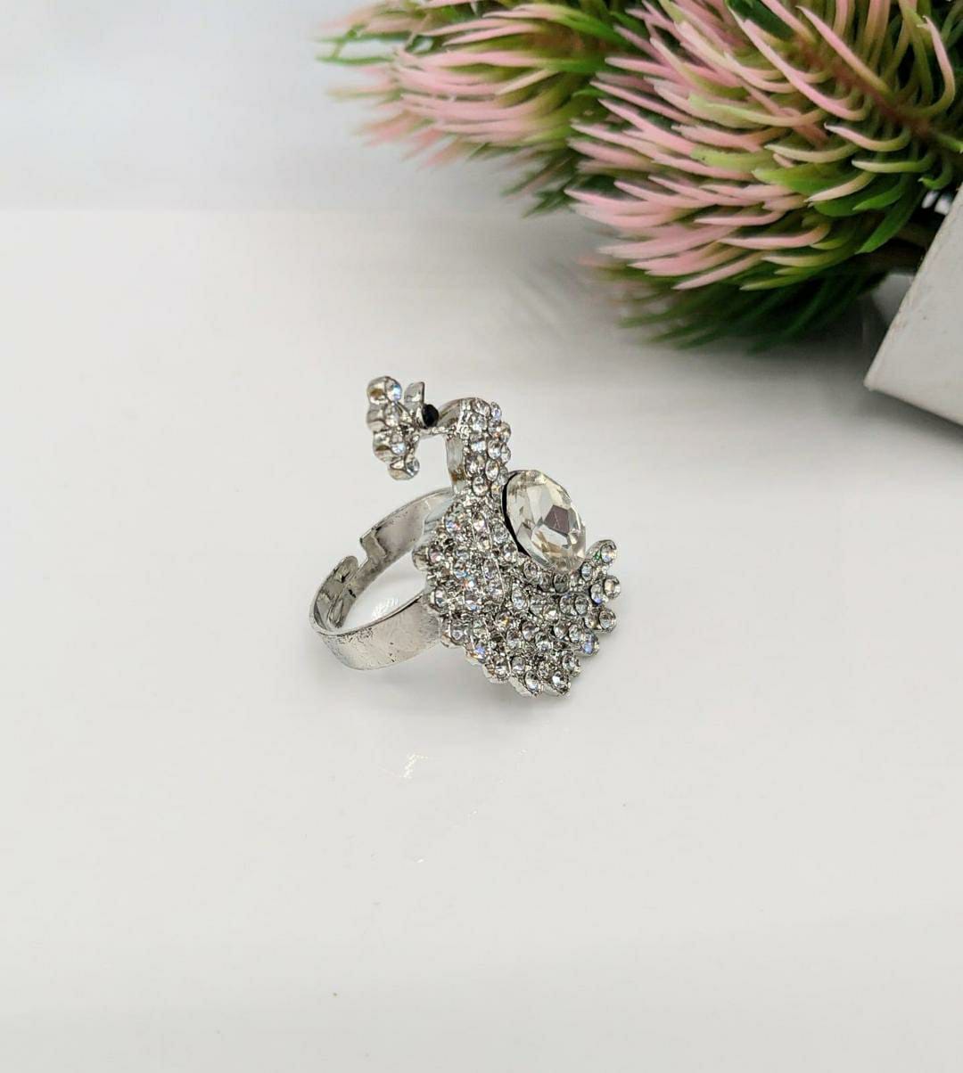 Peacock Design Zircon Adjustable Ring