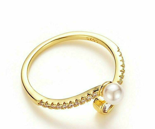 Bead Pearl Overlapped Ring Adjustable