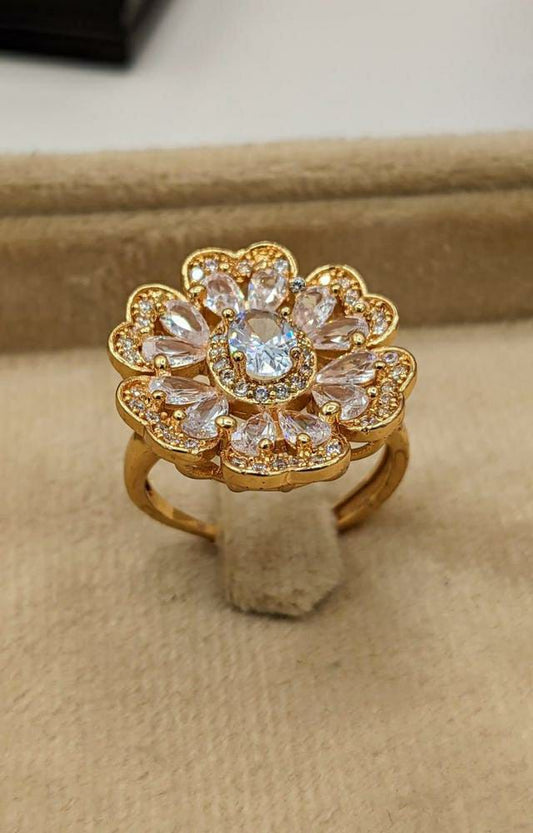 Fancy Zircon Flower Ring,  Golden