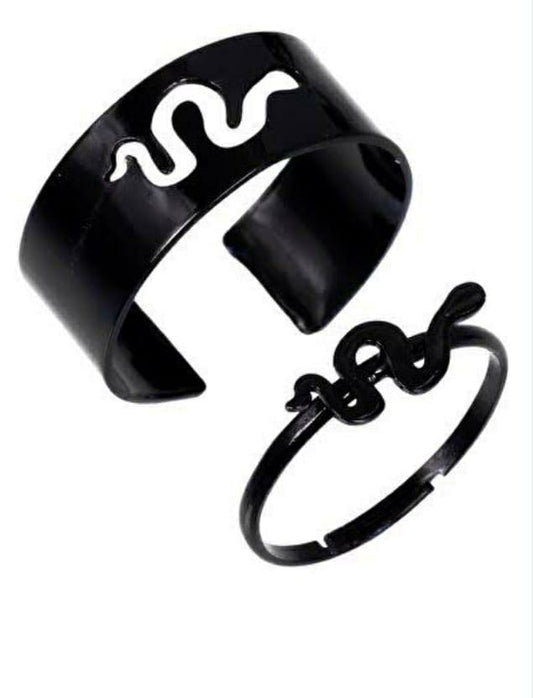 Snake Design Ring, Pack Of 2 - Black