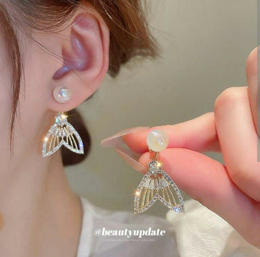 Fancy Gold Plated Zircon Studs for Women - 2 Pcs Set