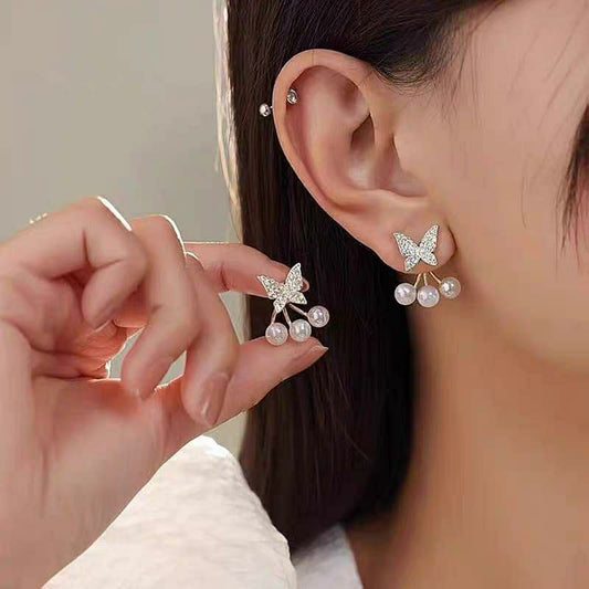 Gold Plated Butterfly Design Zircon Studs for Women - 2 Pcs