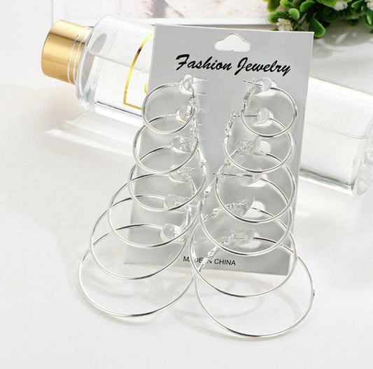 Plain Silver Hoops, Pack Of 6