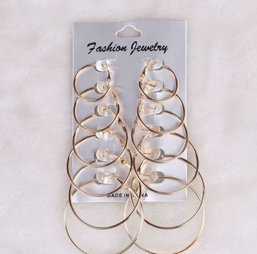 Plain Gold Hoops, Pack of 6