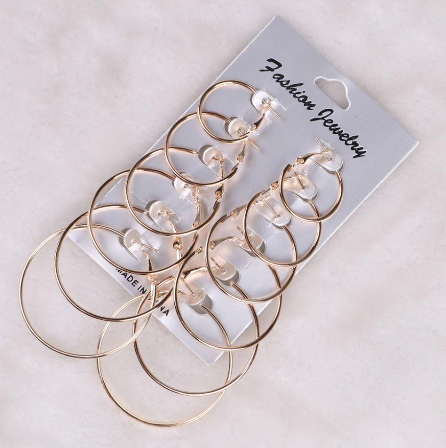 Plain Gold Hoops, Pack of 6