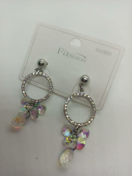 Charms Hanging Silver Plated Artificial Stones Earrings