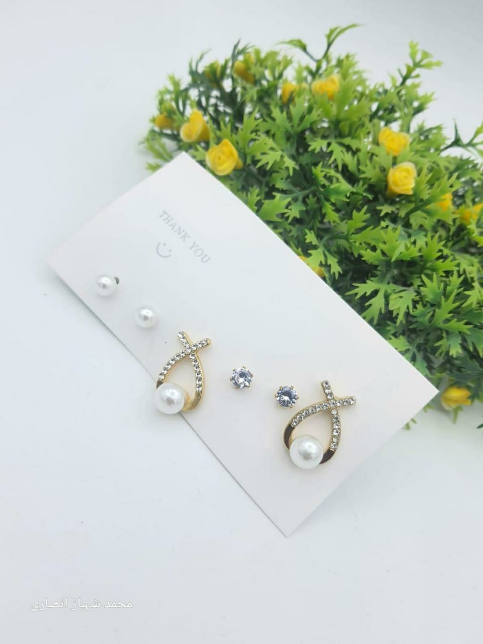 Gold Plated Pearl Stone Earrings for Women - Elegant White Artificial Stones