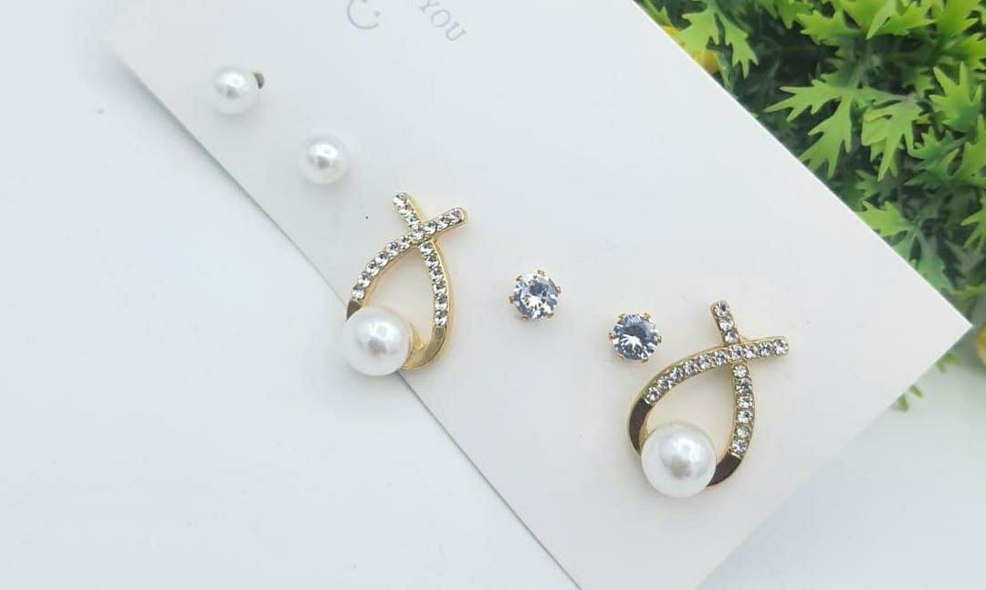 Gold Plated Pearl Stone Earrings for Women - Elegant White Artificial Stones