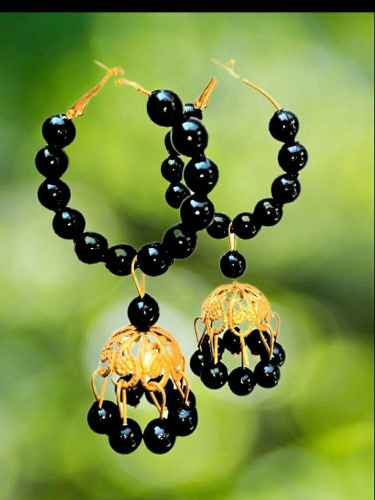 Elegant Black Pearl Hoop Earrings