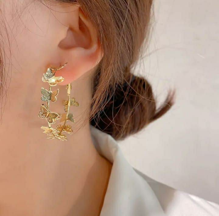 Golden Butterfly Hoop Earrings