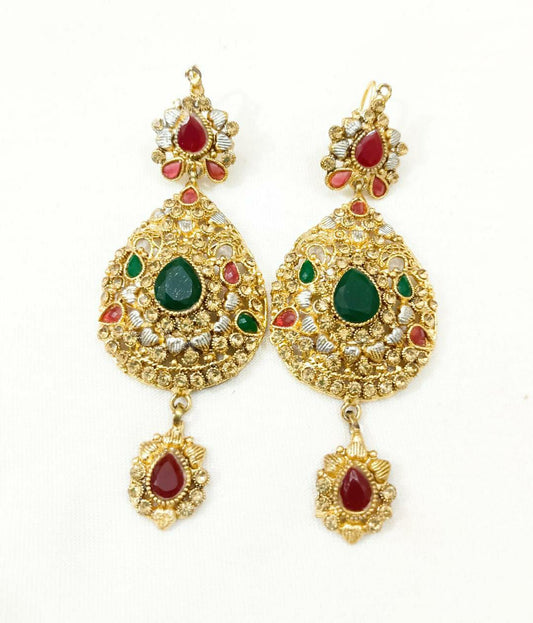 Trendy Earrings Pair (Green Stone)