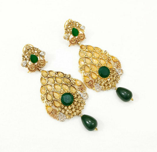 Trendy Earrings Pair (Green Stone Design)