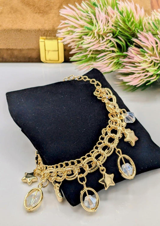 1 Pc Funky Gold Plated Crystal Charm Bracelet