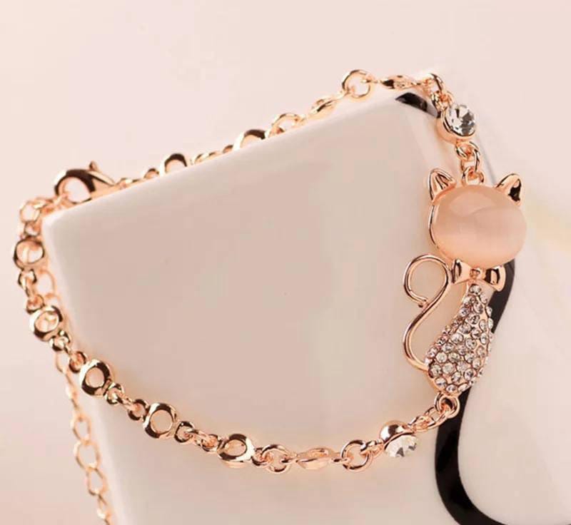 1 Pc Alloy Rose Gold Plated Opal Cat Bracelet