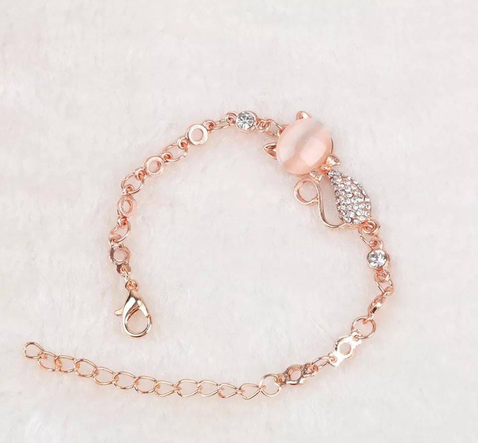 1 Pc Alloy Rose Gold Plated Opal Cat Bracelet