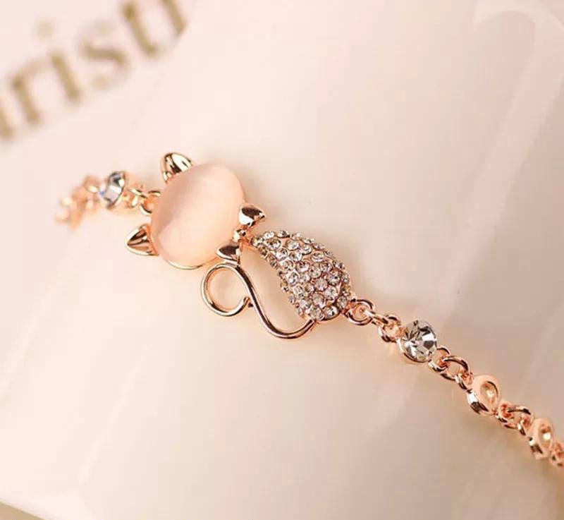 1 Pc Alloy Rose Gold Plated Opal Cat Bracelet