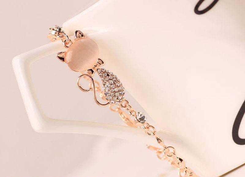 1 Pc Alloy Rose Gold Plated Opal Cat Bracelet