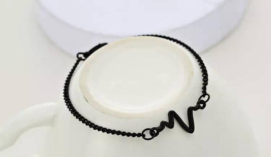 1 Pc Alloy Black Plated Uni-Sex Heart Beat Bracelet