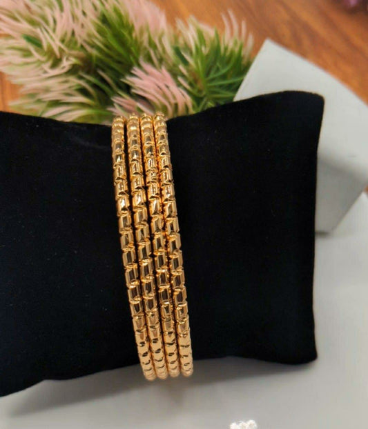 Stylish Golden Metal Bangles - 4 Pcs Unique Design