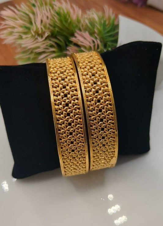 Golden Antique Kara Bangle - 2 Pcs Set with Unique Design