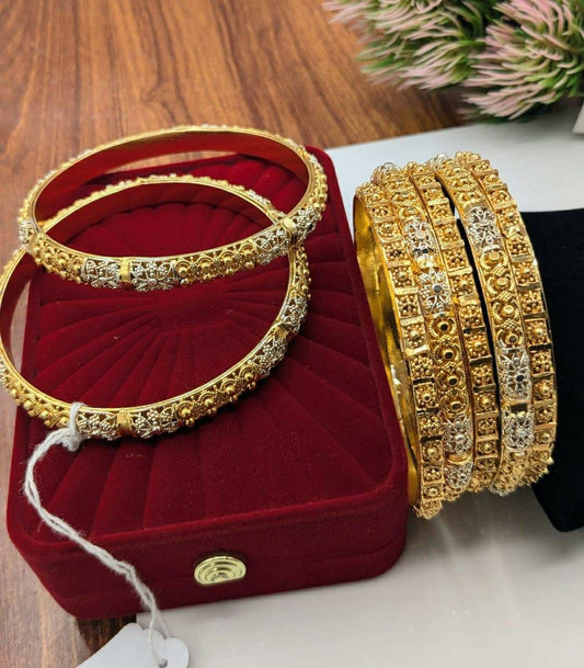Stylish Gold Plated Kara Bangles Set - 7 Pcs with Unique Design