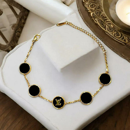 Adjustable Gold Plated Modern Chain Bracelet for Women - Unique Black Design