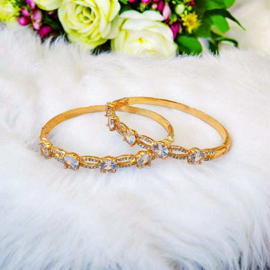 Stylish Gold Plated Modern Kara Bangle with Golden Zircon Stone - 1 Pc