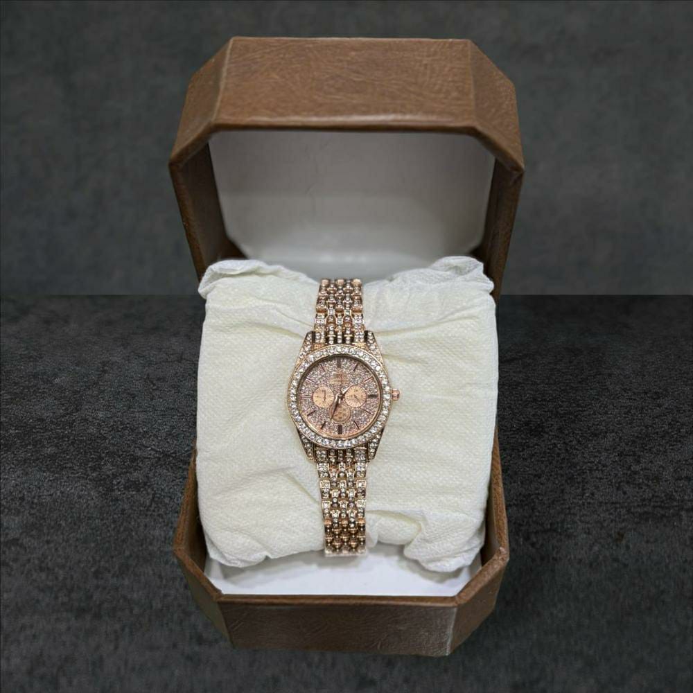 Diamond Stones Watch For Ladies (Pink)