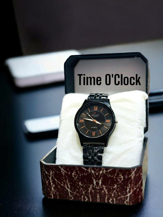 Men's Quartz Movement Round Black Stainless Steel Watch - 1 Pc