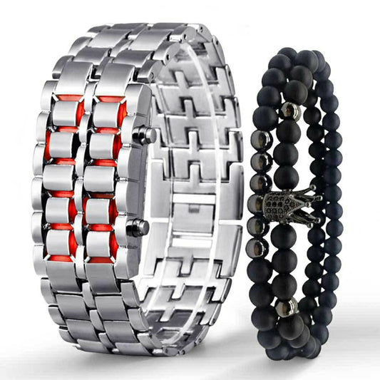 LED Stainless Steel Watch with Bracelet