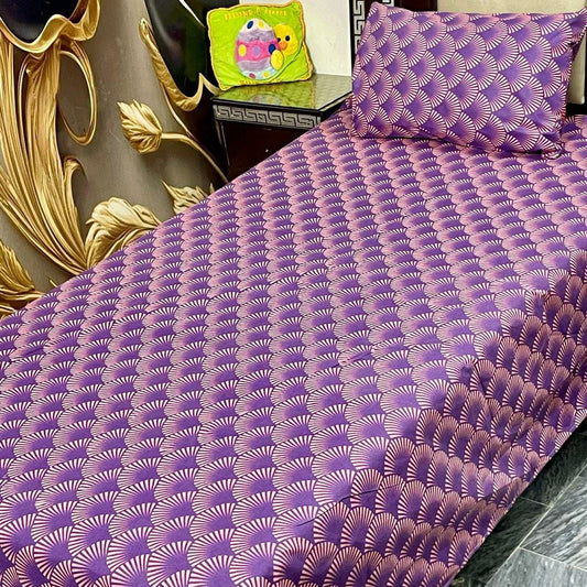 Luxurious Purple Cotton Printed Bedsheet Set - 2 Pcs for Single Bed