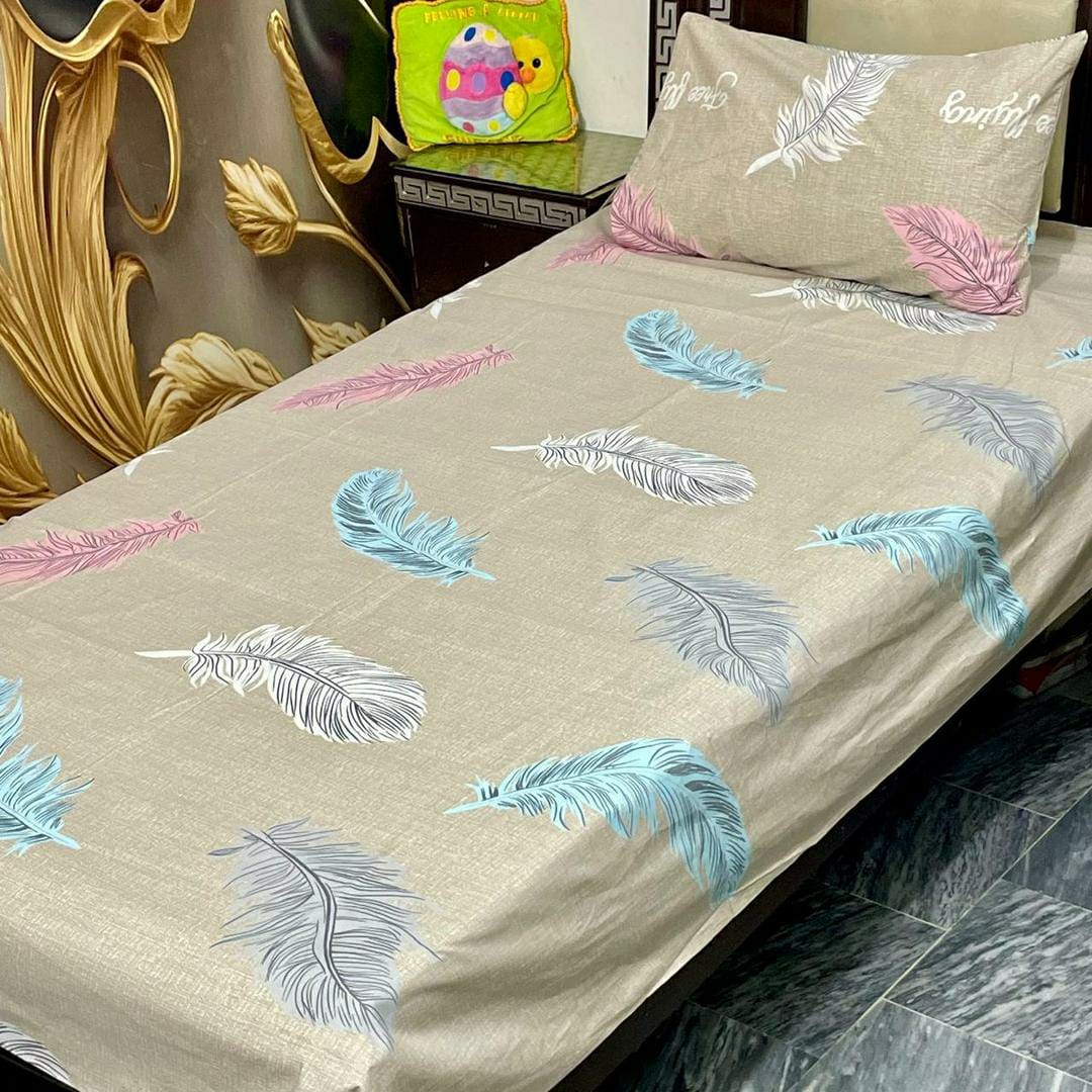 Cozy Cotton Printed Single Bedsheet Set with Pillow Covers - Beige Comfort