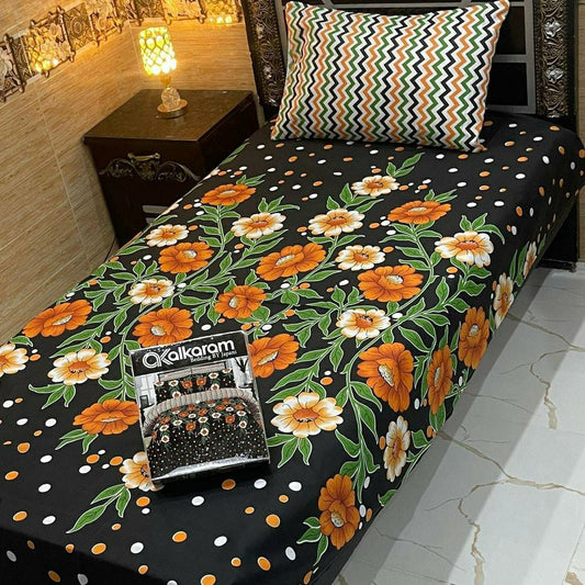 4 Pcs Cotton Salonica Printed Single Bedsheet