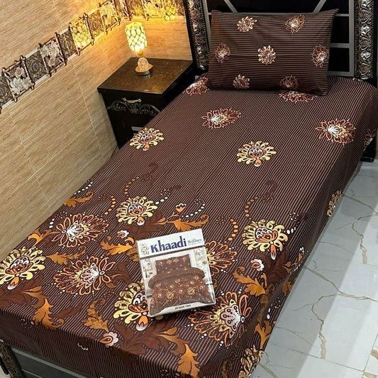 4 Pcs Cotton Salonica Printed Single Bedsheet (Brown)