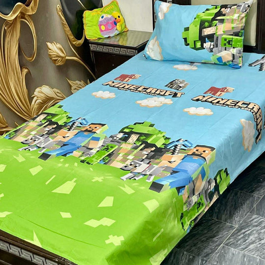 Vibrant Blue Printed Cotton Single Bed Sheet with Matching Pillow Covers - 2 Pcs Set