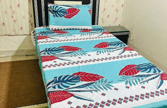 Cozy Cotton Printed Single Bedsheet Set with Pillow Covers - Blue