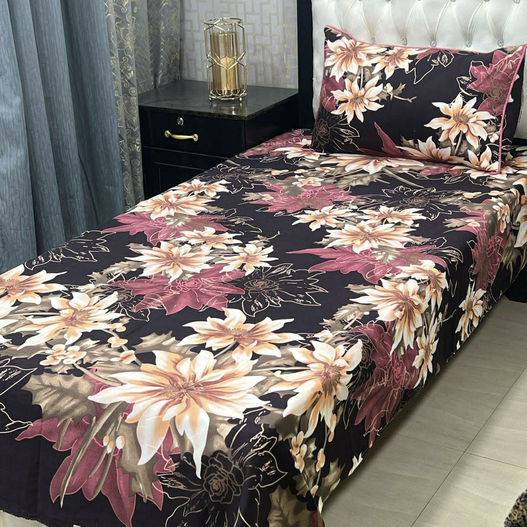 2 Pcs Crystal Cotton Printed Single Bedsheet