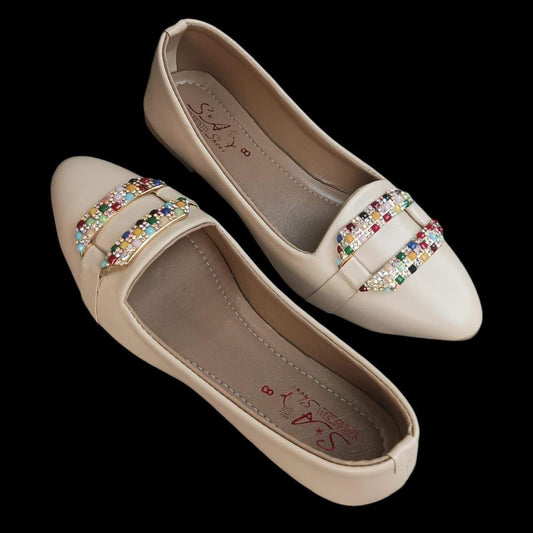 Women's Rexine Casual Pumps (Multi  Stone Design)
