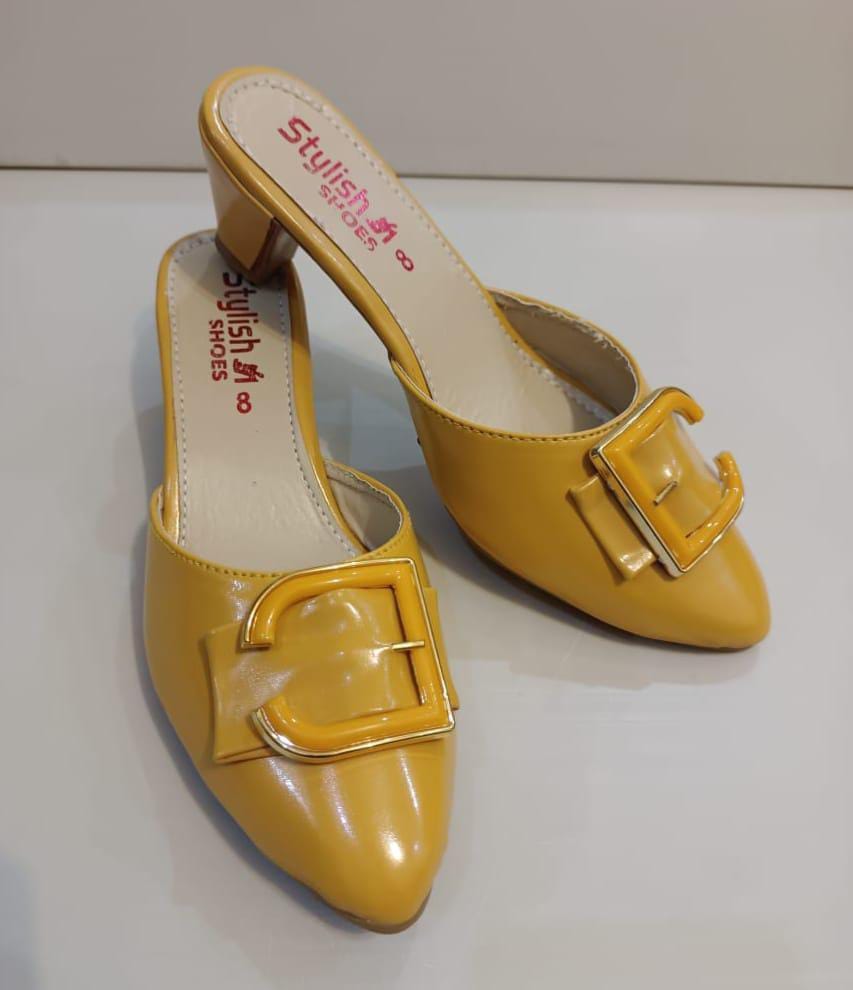 Women's Rexine Casual Heels (Mustard)