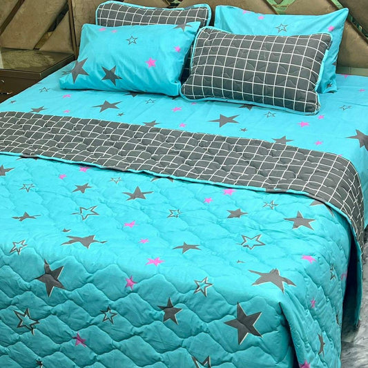 6 Pcs Cotton Printed Comforter Set for King Size Bed (Blue)