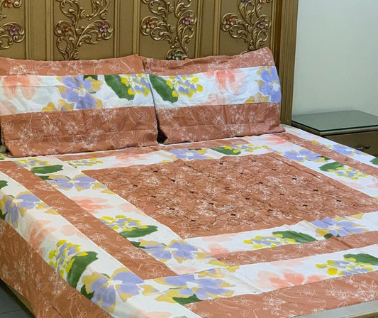 Luxurious Cotton Sotton King Size Bedsheet Set - 3 Pcs Patchwork Design