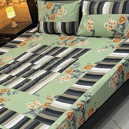 Stylish Patchwork Double Bedsheet Set - 3 Pcs Cotton Collection